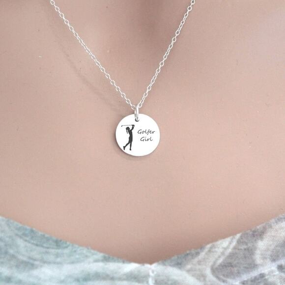 Sterling Silver Customizable Golfer Girl Necklace - Picture 2 of 5